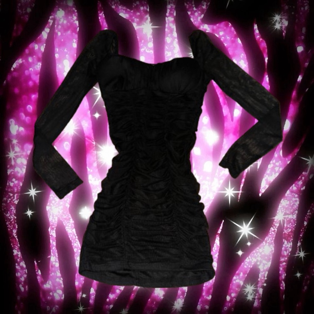 xxs city studio black sheer long sleeve bodycon mini dress 🎀
